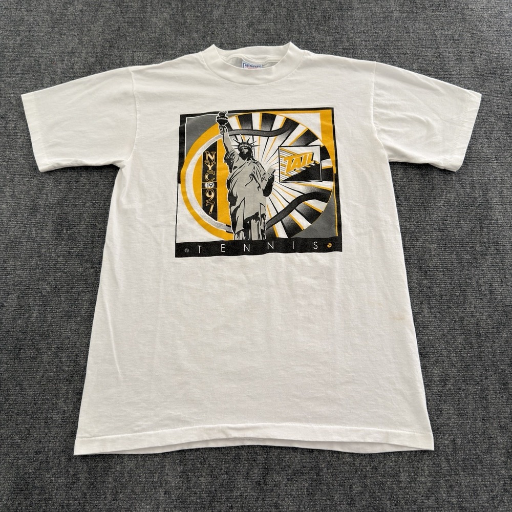 Vintage 1997 NYC Tennis Statue of Liberty T-Shirt White Medium All Sport